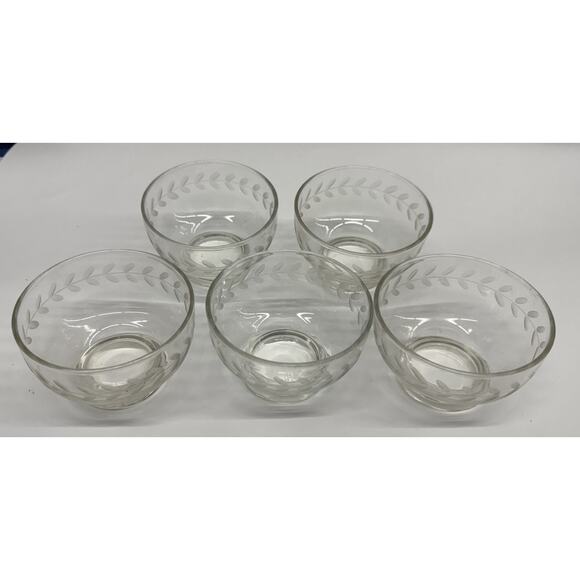 Anchor Hocking Etched Bowls Laurel VTG Footed Dessert Custard Ice Cream Pudding - Picture 2 of 5